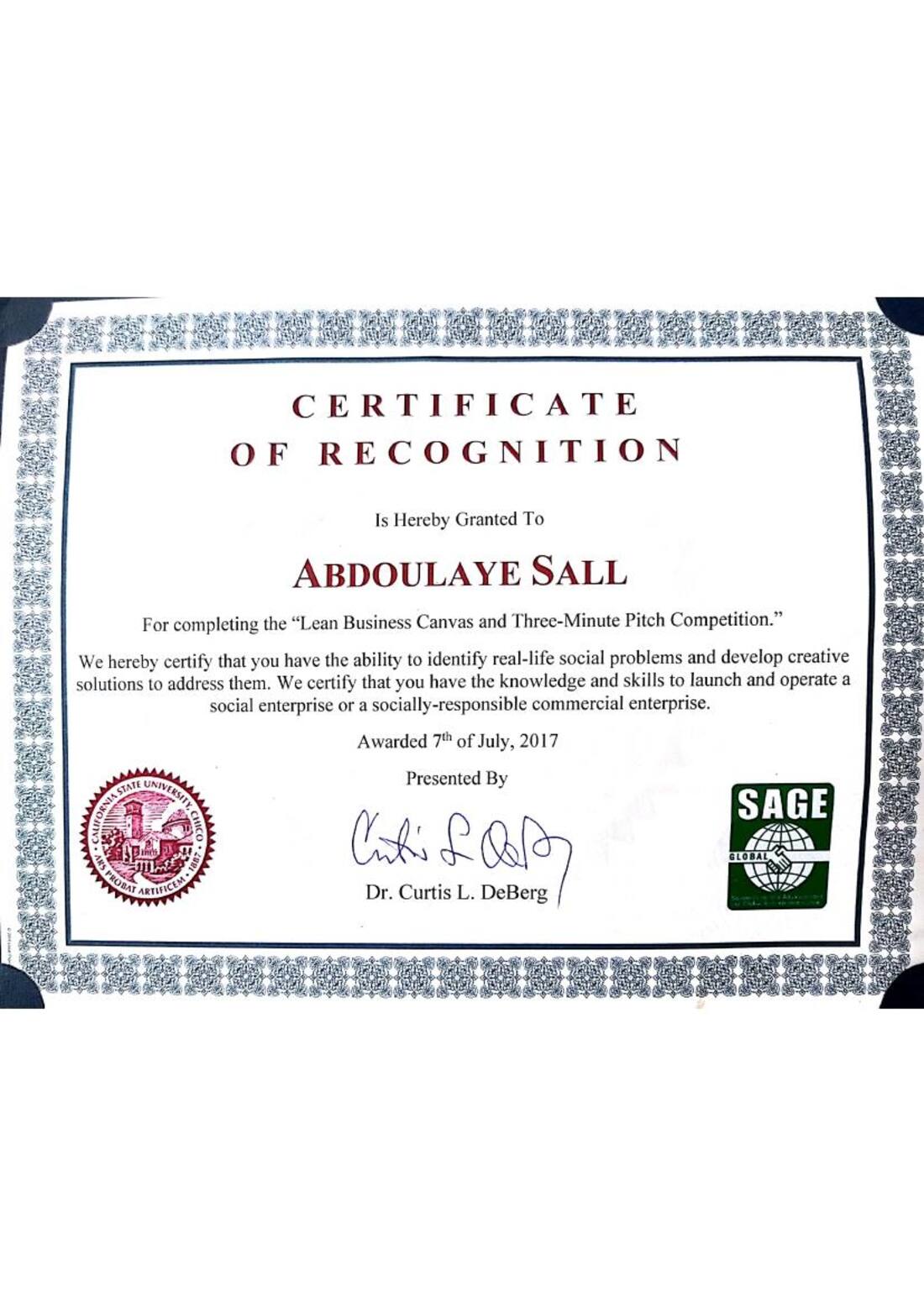 Certificate of Recognition