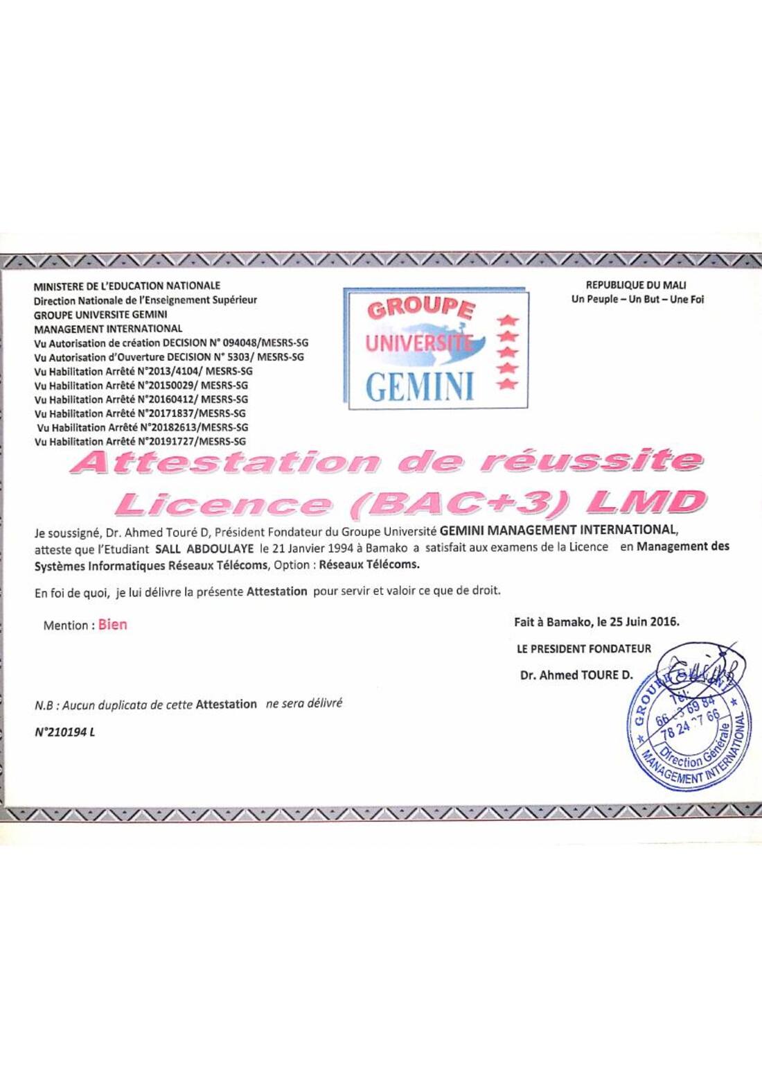 Licence (BAC+3) LMD